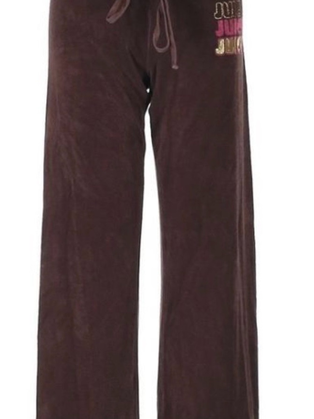 Juicy Couture Brown Terry Track Pants – “Juicy Juicy Juicy” Hip Logo – Y2K